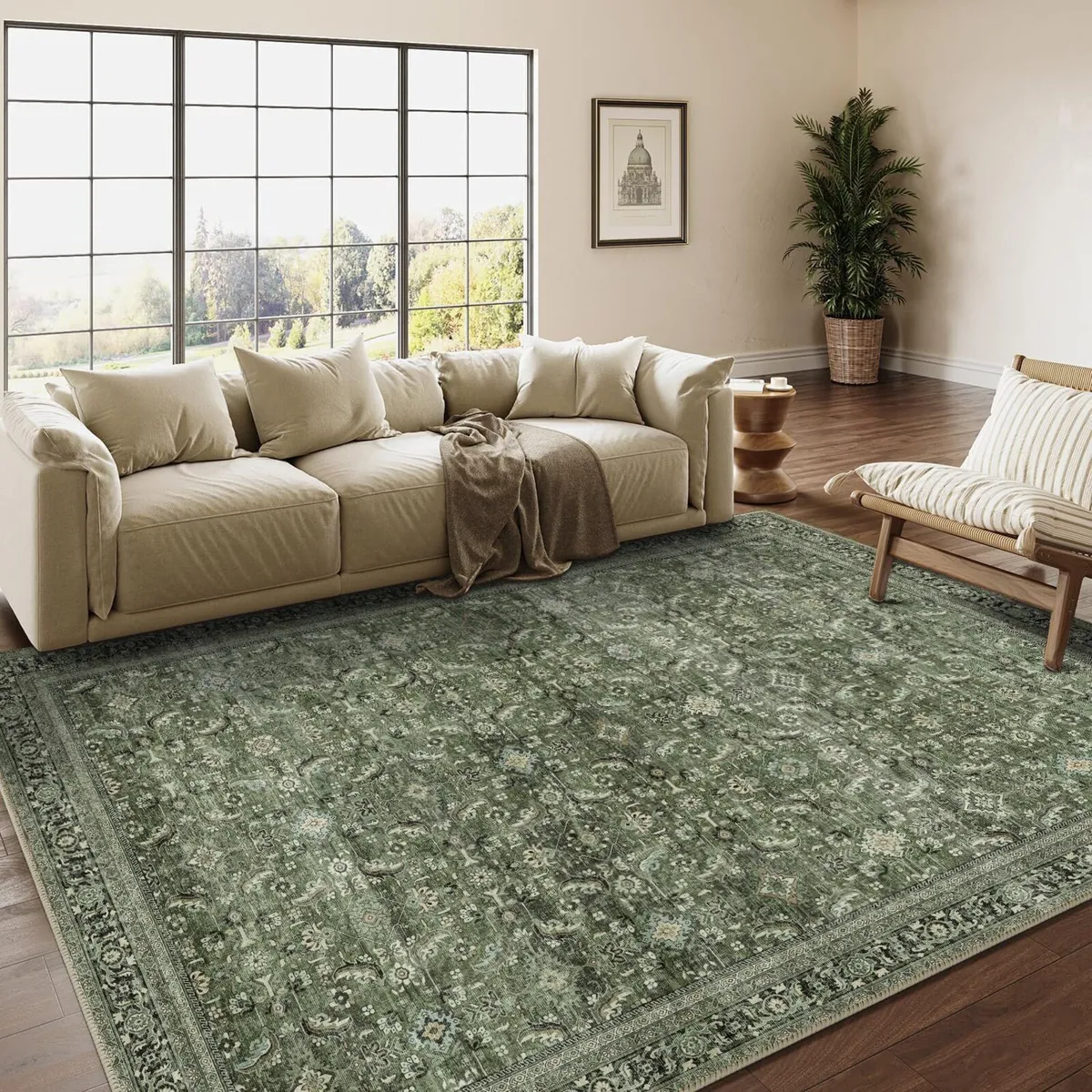 Vintage Rugs Living Room Green Large Area Rug - Image 1