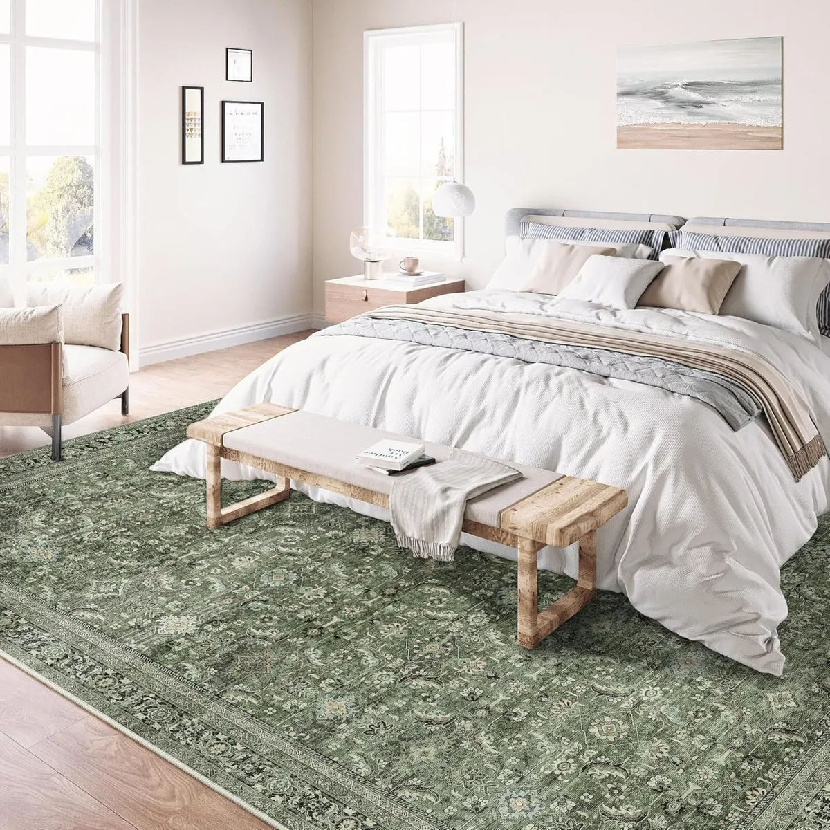 Vintage Rugs Living Room Green Large Area Rug - Image 3