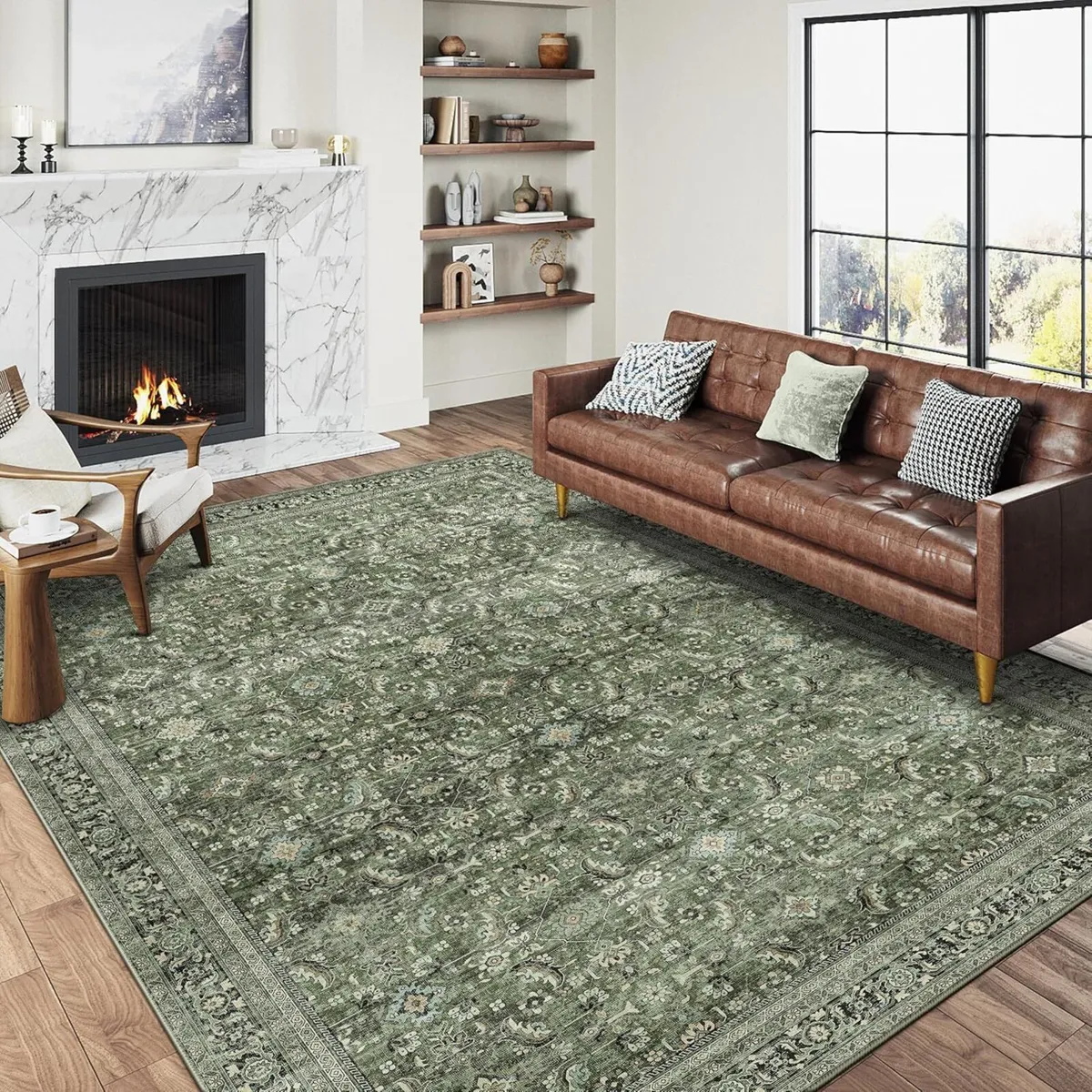 Vintage Rugs Living Room Green Large Area Rug - Image 4