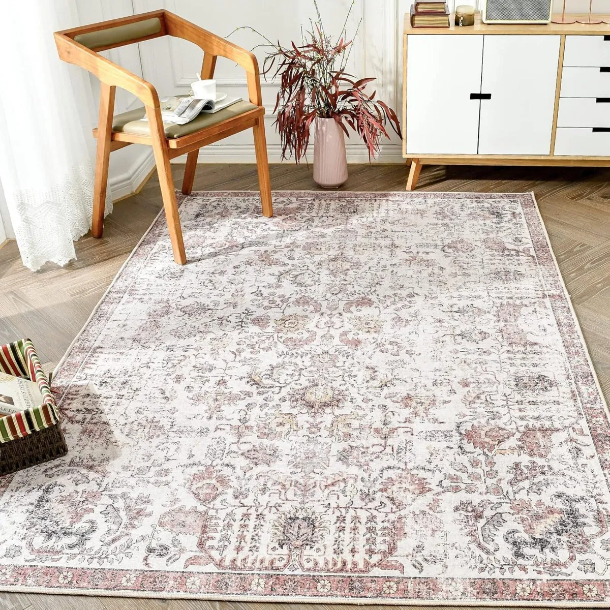 Large Rug 240x305cm Washable Vintage Boho Red - Image 1