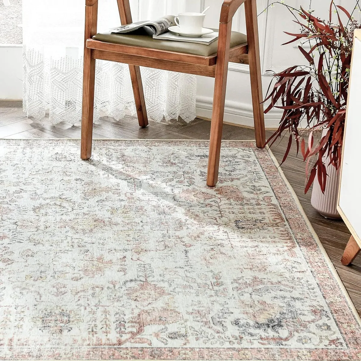 Large Rug 240x305cm Washable Vintage Boho Red - Image 2