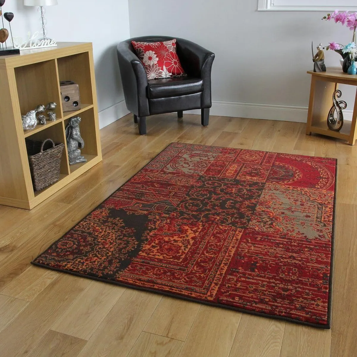 Milan Red Brown Orange Grey Traditional Rug - Image 1