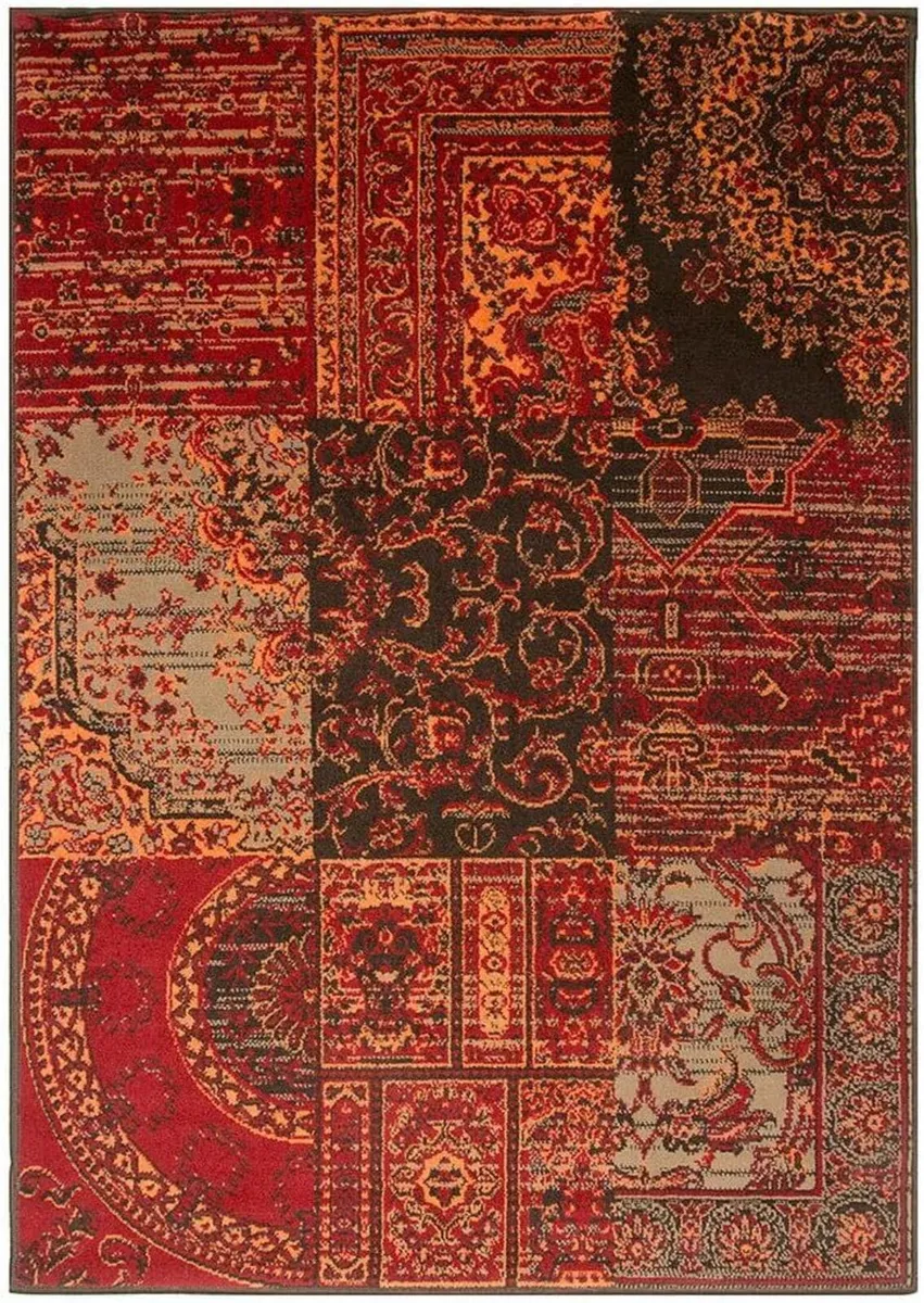 Milan Red Brown Orange Grey Traditional Rug - Image 2