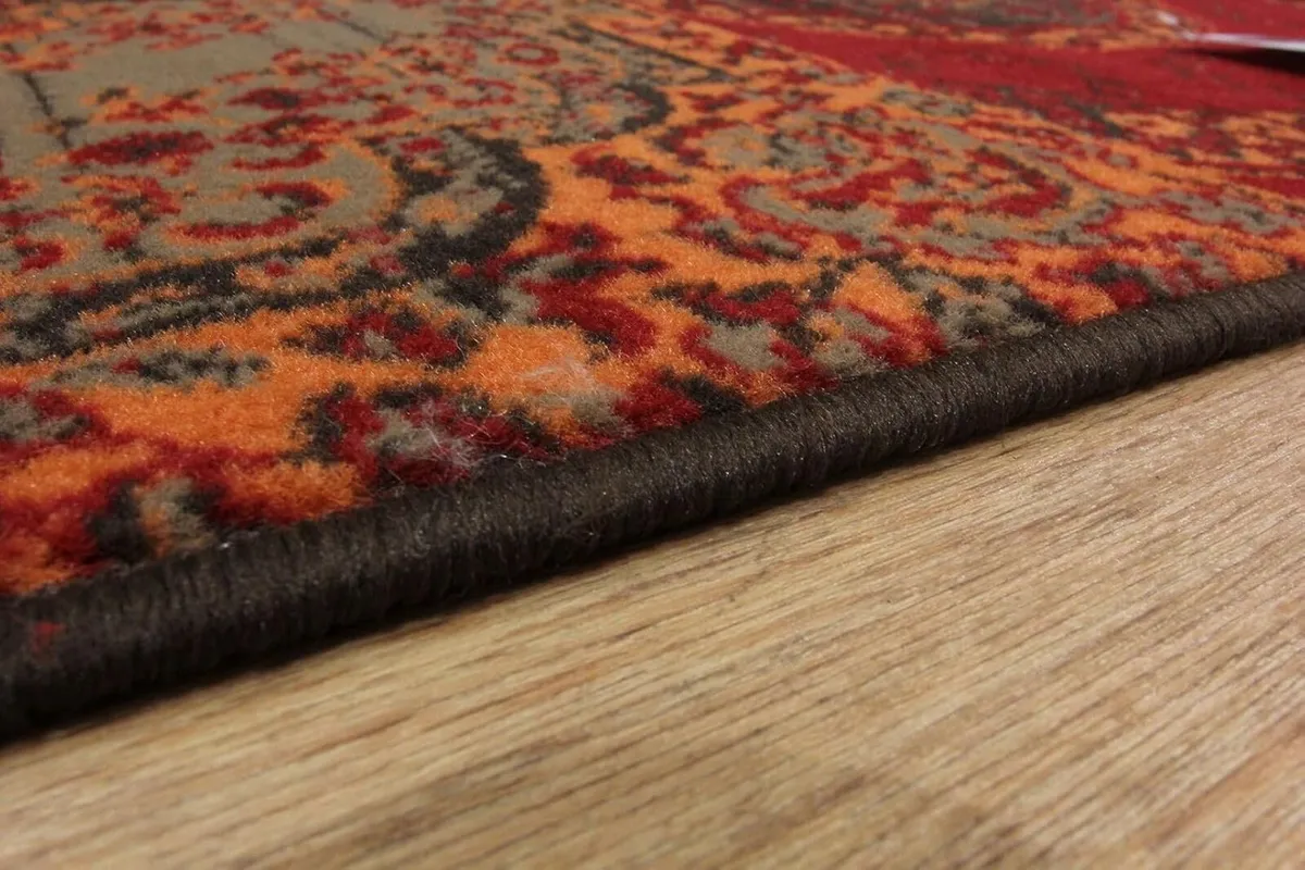 Milan Red Brown Orange Grey Traditional Rug - Image 3