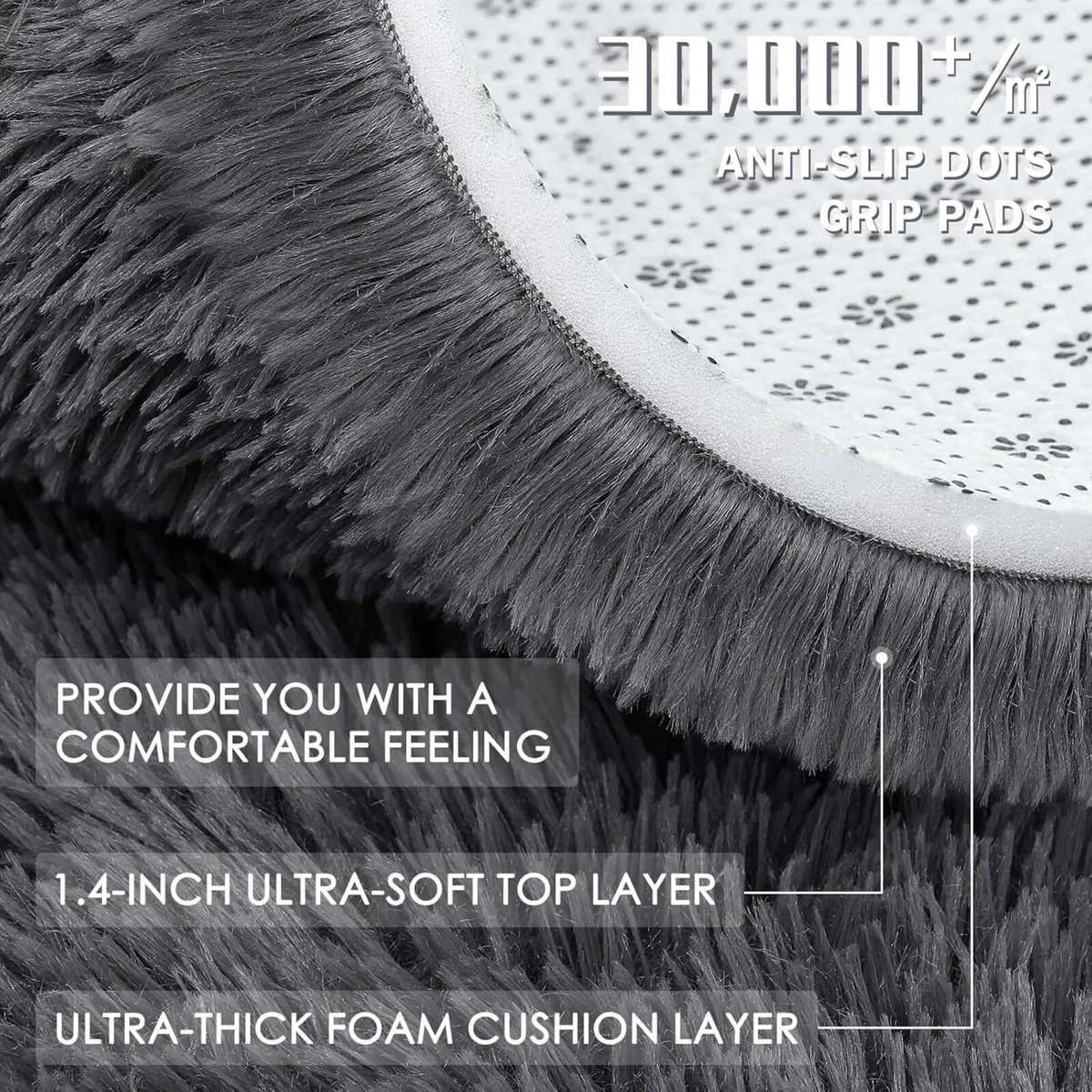 Fluffy High Pile Rugs Living Room Large Anti Slip - Image 3