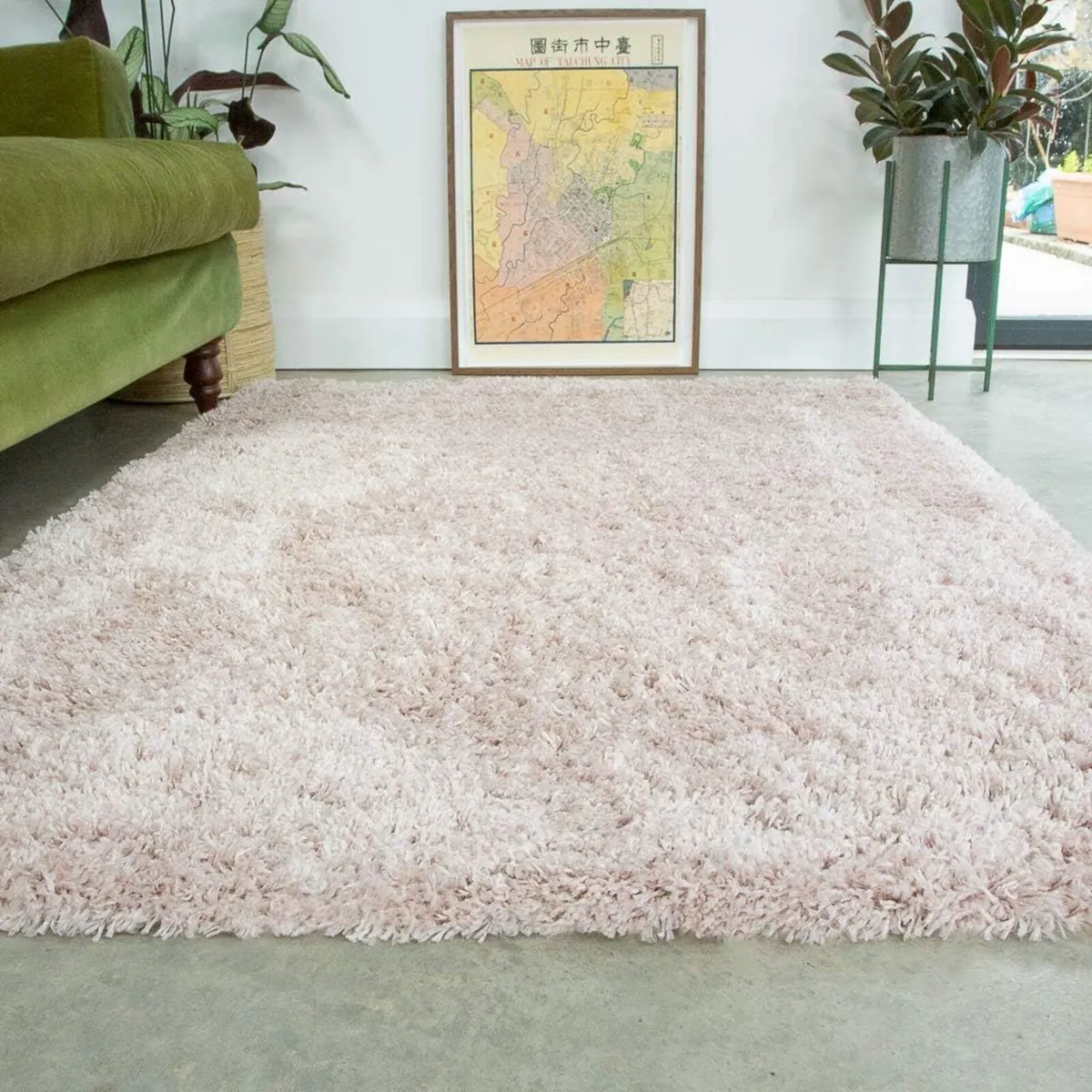Pink Thick Shaggy Rug Blush Modern Durable Super - Image 1