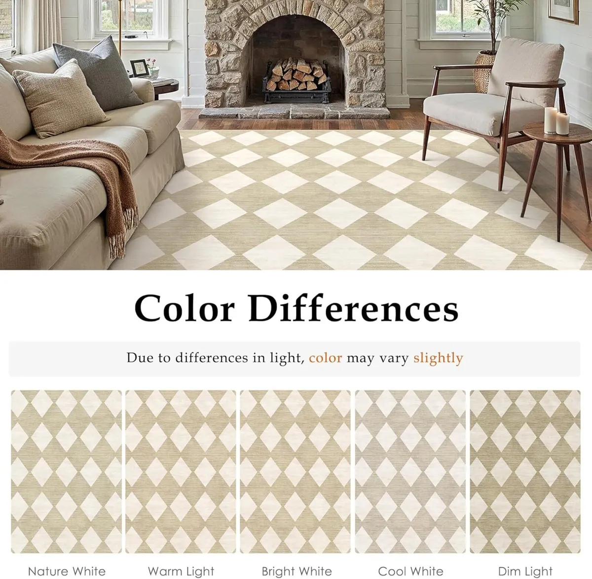 Beige Rugs Living Room 200x300 cm Large Checkered - Image 2