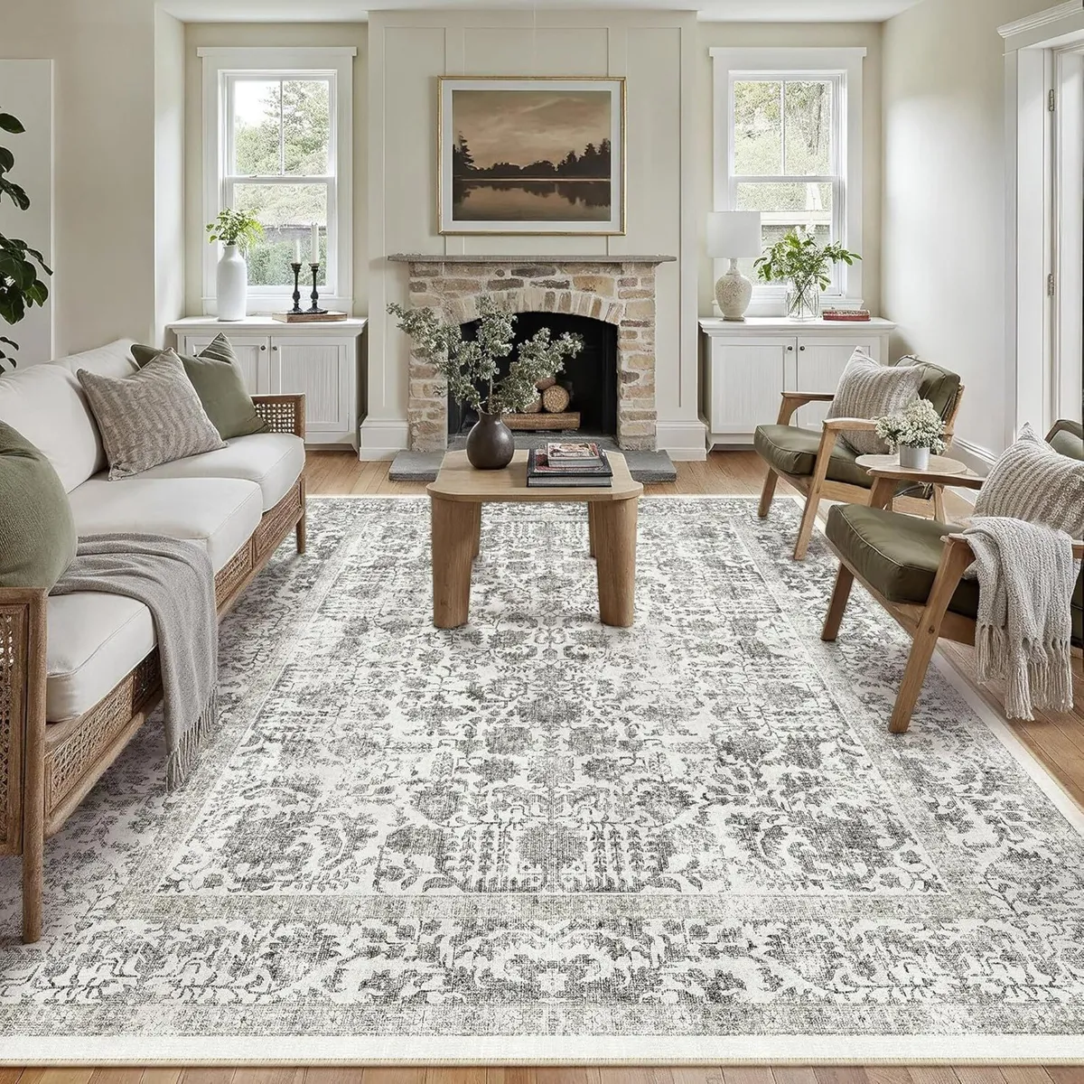 Vintage Black Rugs Living Room Washable Non Slip - Image 1