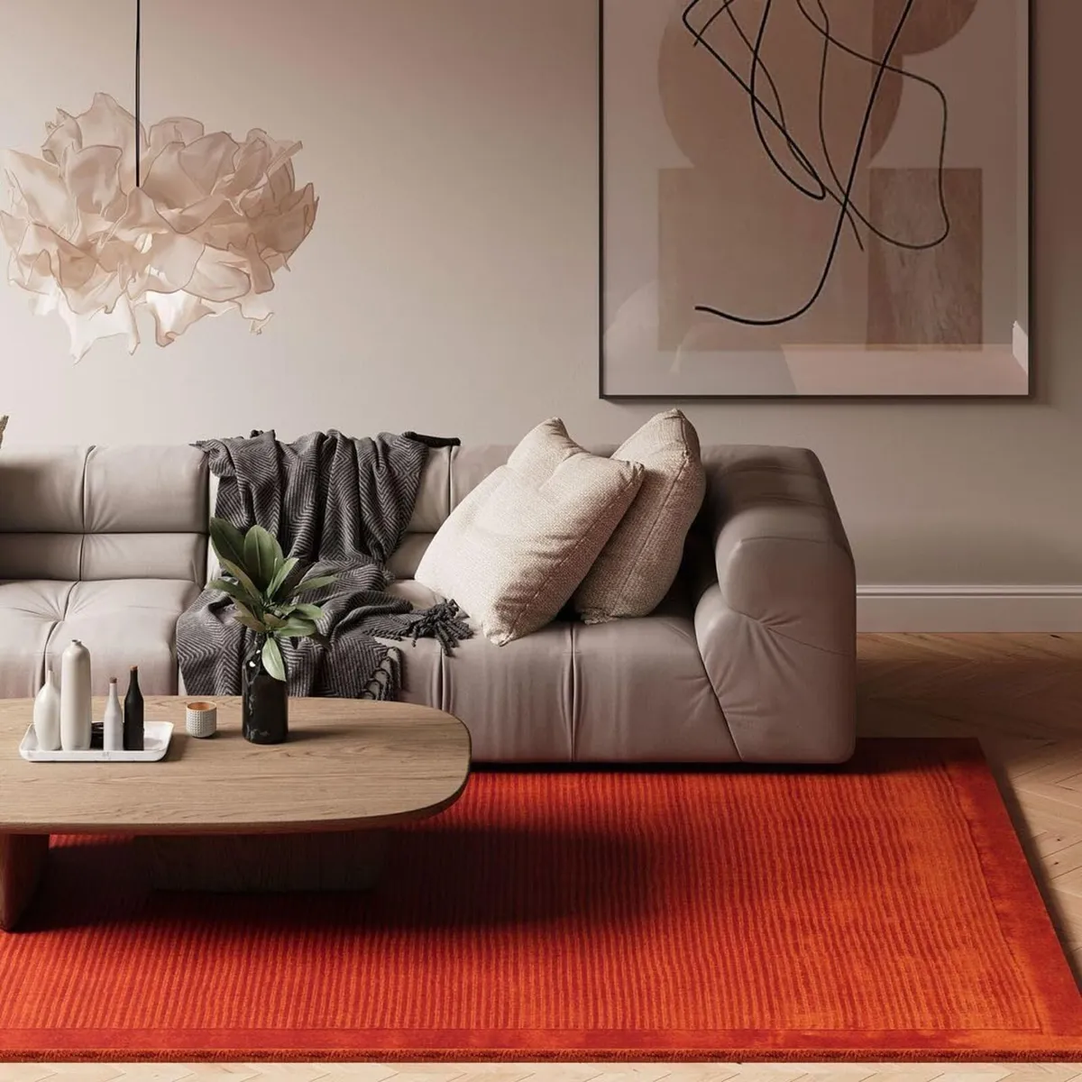 Terracotta Rug 100% Wool Thick Scandi Cosy Living - Image 1