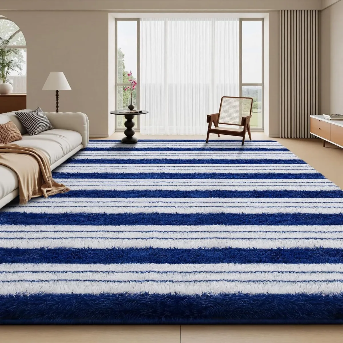 Blue Rugs Living Room 200x300cm Striped Area Rug - Image 1