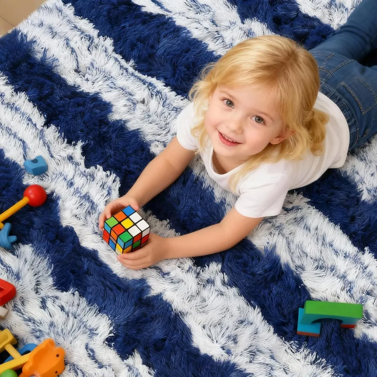 Blue Rugs Living Room 200x300cm Striped Area Rug - Image 2