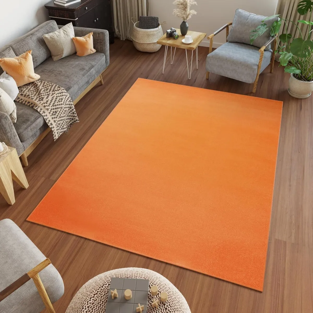 Mono Area Rug Indoor Short Pile Plain Orange - Image 1