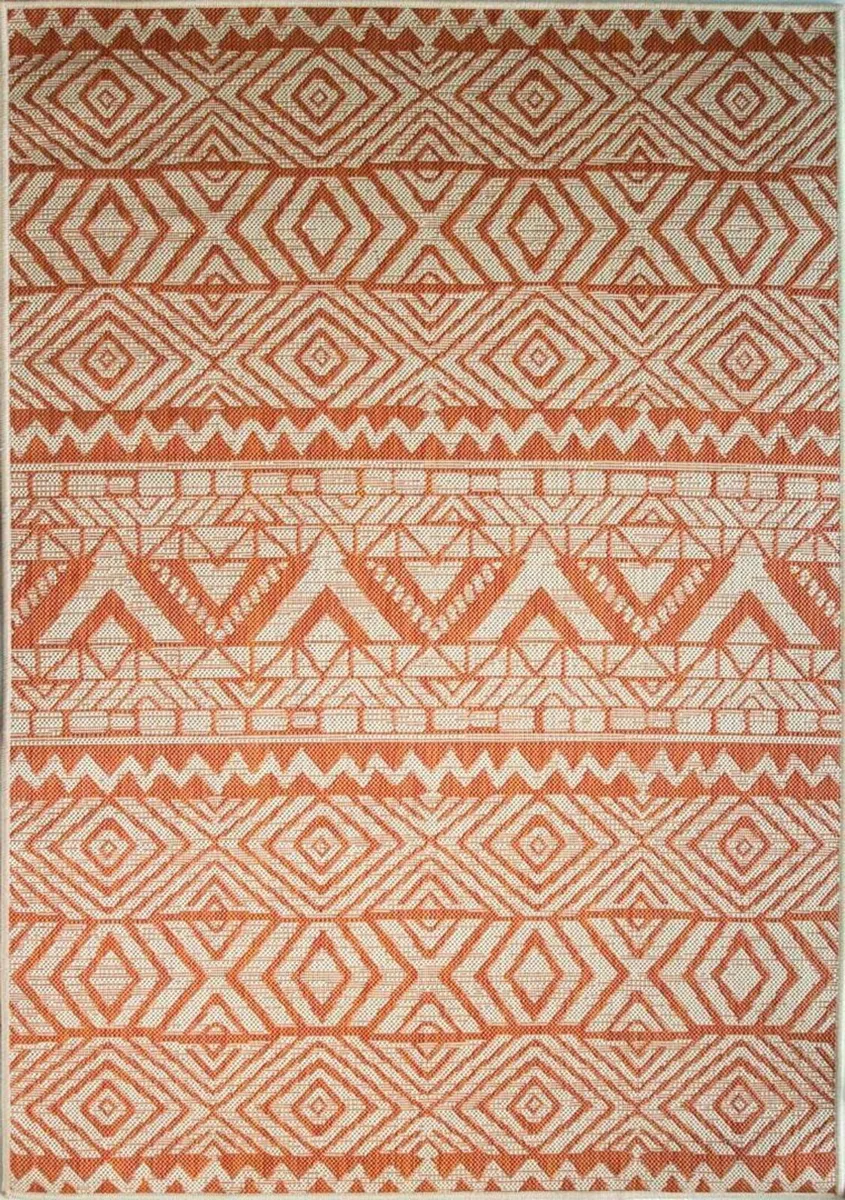 Burnt Orange Tribal Outdoor Rug Weather Resistant