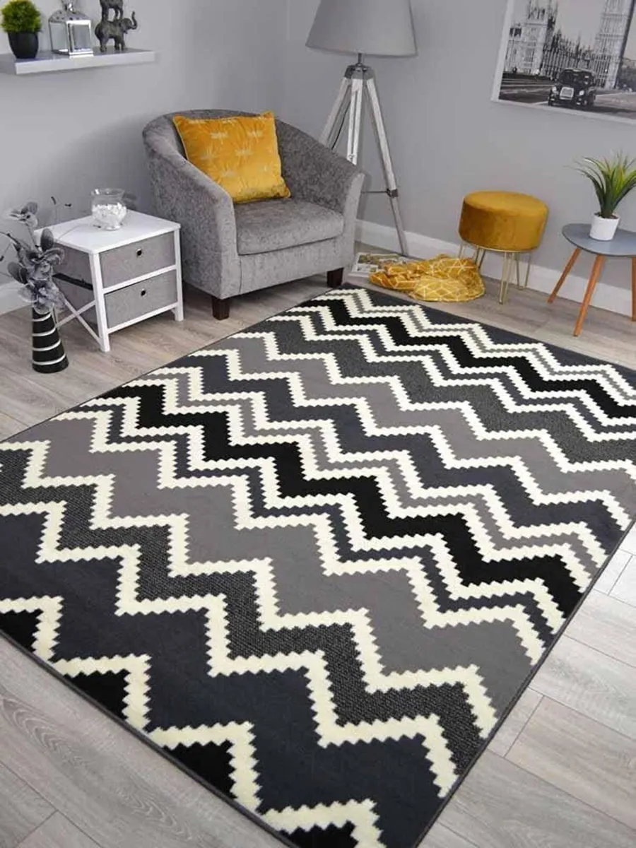Trend Black Zig Zag Design Rug. Available in 8