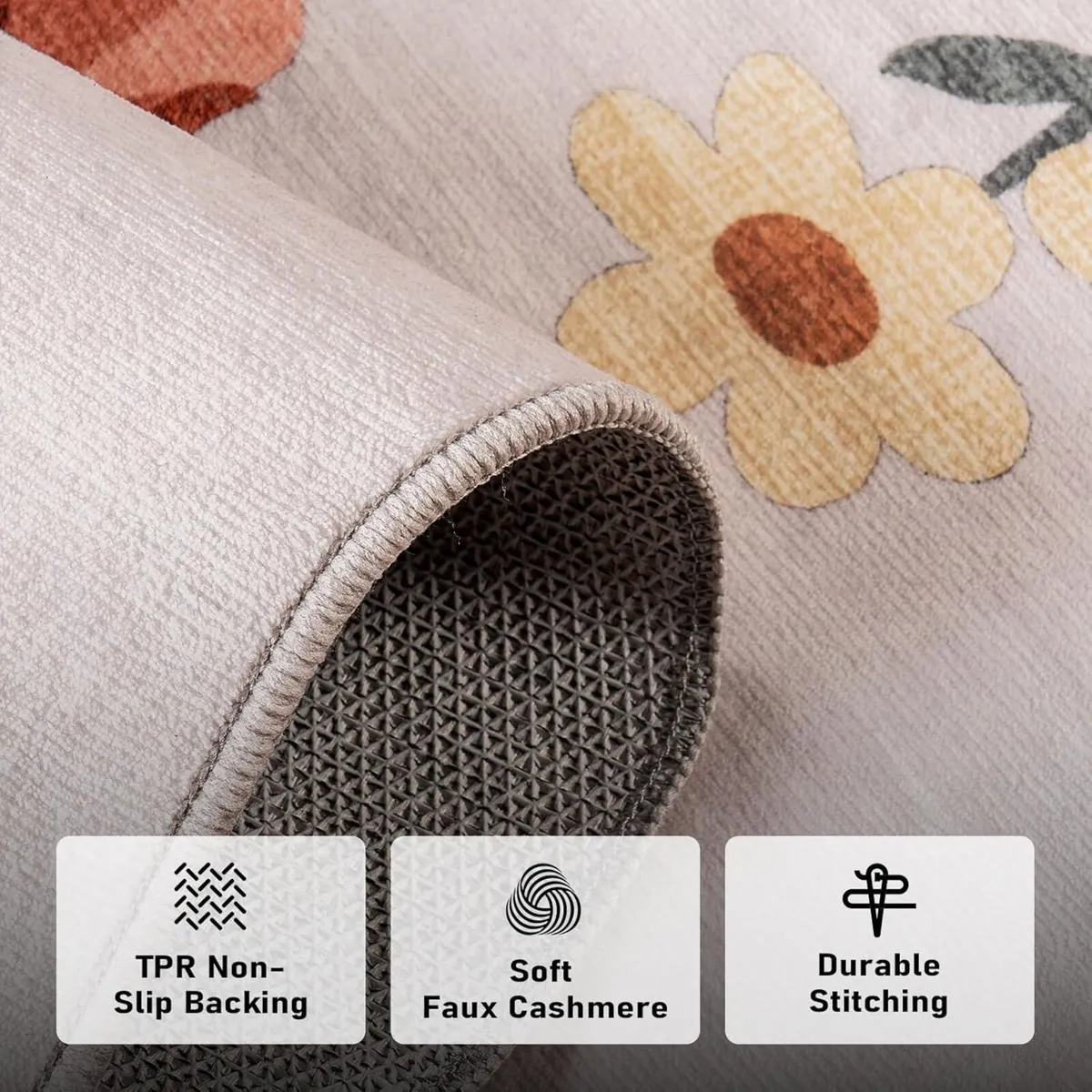 Living Room Rug Large Low Pile Vintage Scalloped - Image 2