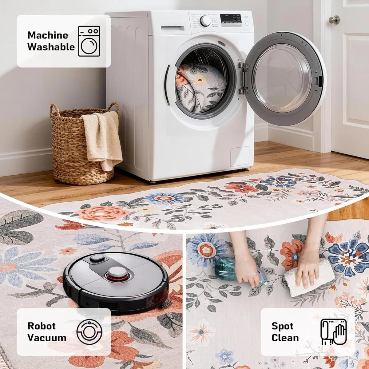 Living Room Rug Large Low Pile Vintage Scalloped - Image 4