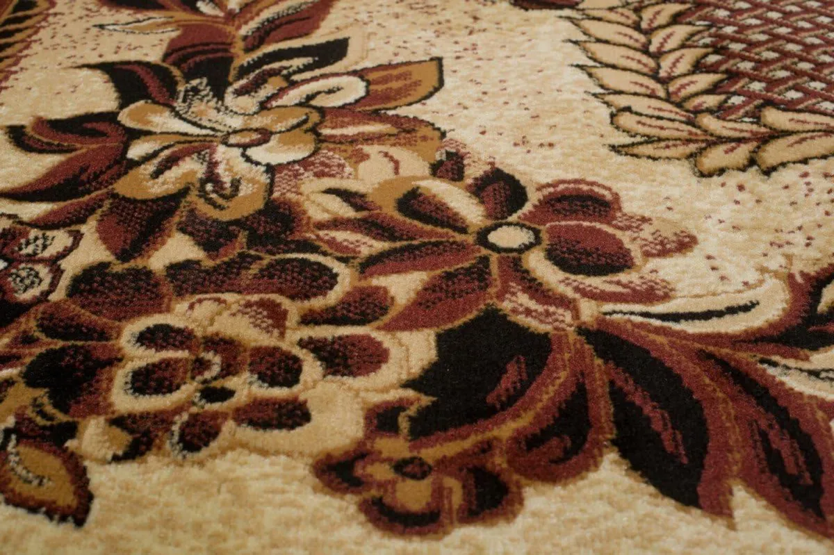 Atlas Area Rug Light Beige Brown Floral Frame - Image 3