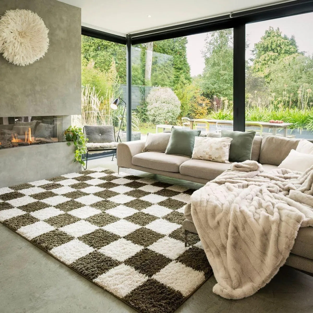 Green Retro Checker Rug Soft Plush Pile High - Image 2