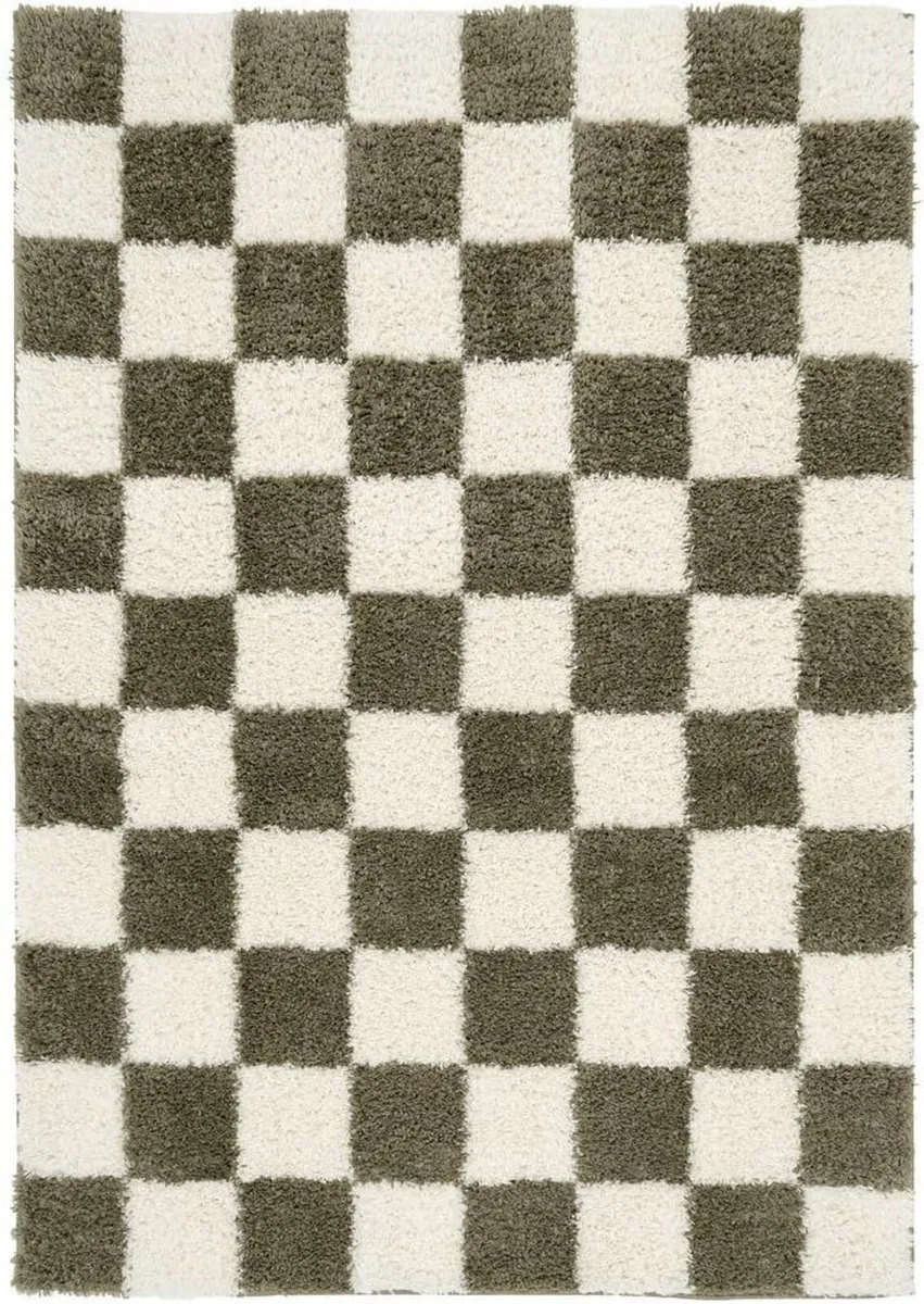 Green Retro Checker Rug Soft Plush Pile High - Image 3