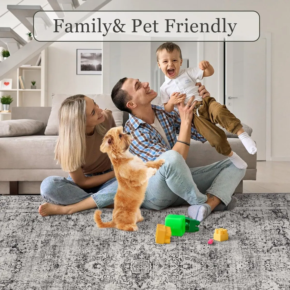 Short Pile Area Rugs for Living Room Carpets Boho - Image 3