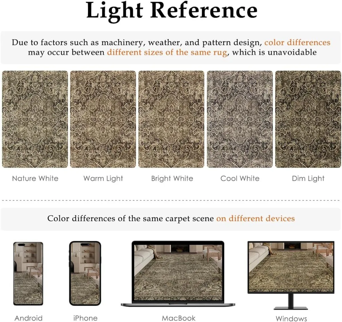 Vintage Rugs Living Room Brown Large Area Rug - Image 2