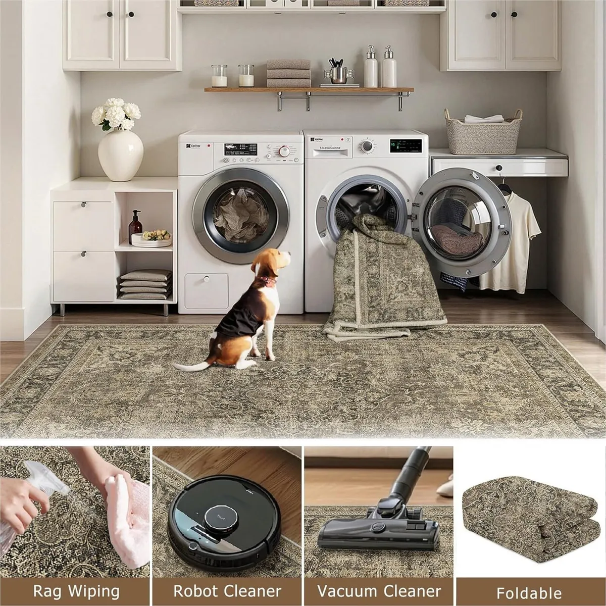 Vintage Rugs Living Room Brown Large Area Rug - Image 4