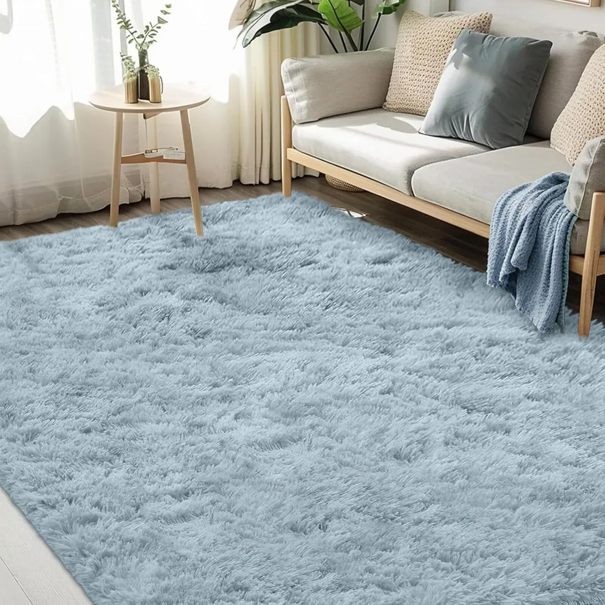 240x300cm Duck Egg Blue Shaggy Rug – Large Soft - Image 1