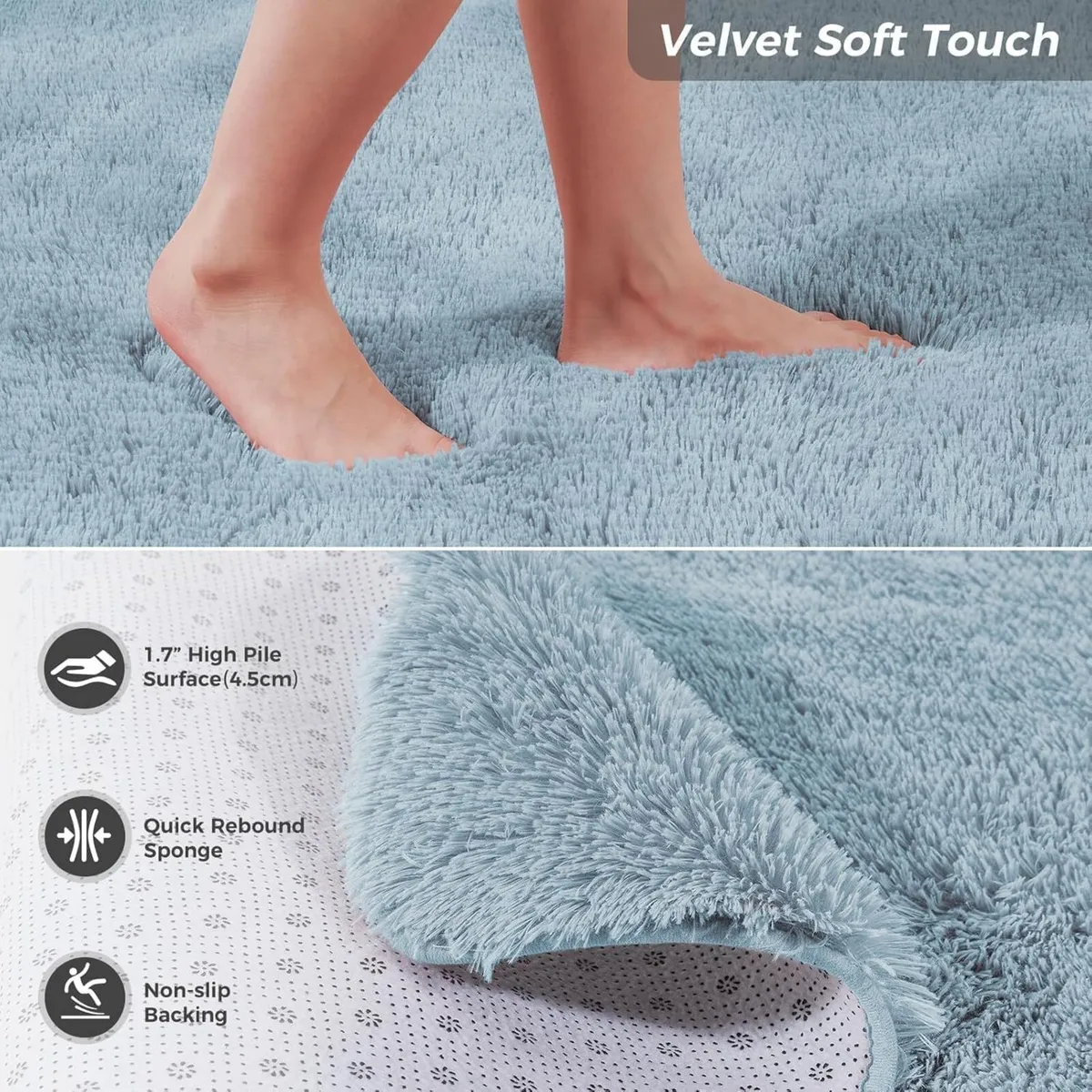 240x300cm Duck Egg Blue Shaggy Rug – Large Soft - Image 3