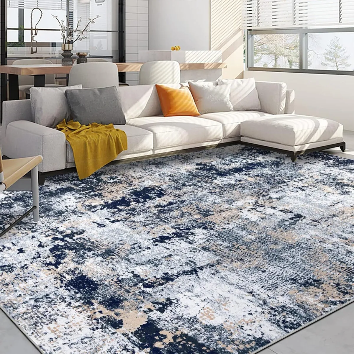 Navy Blue Abstract Area Rug 200x300cm Modern - Image 1
