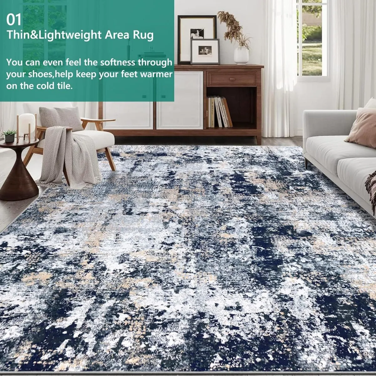 Navy Blue Abstract Area Rug 200x300cm Modern - Image 3