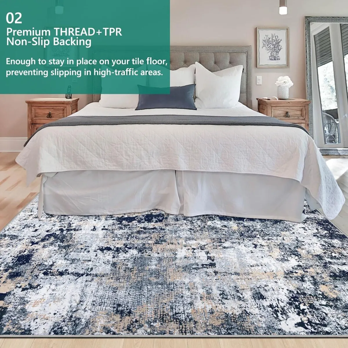 Navy Blue Abstract Area Rug 200x300cm Modern - Image 4