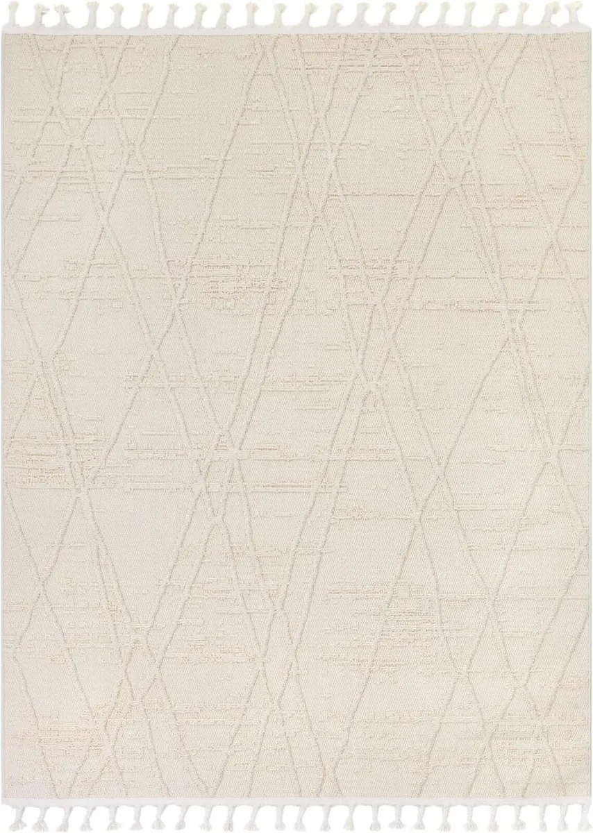 Rio Loop Outdoor Indoor Rug with Fringes Beige - Image 2