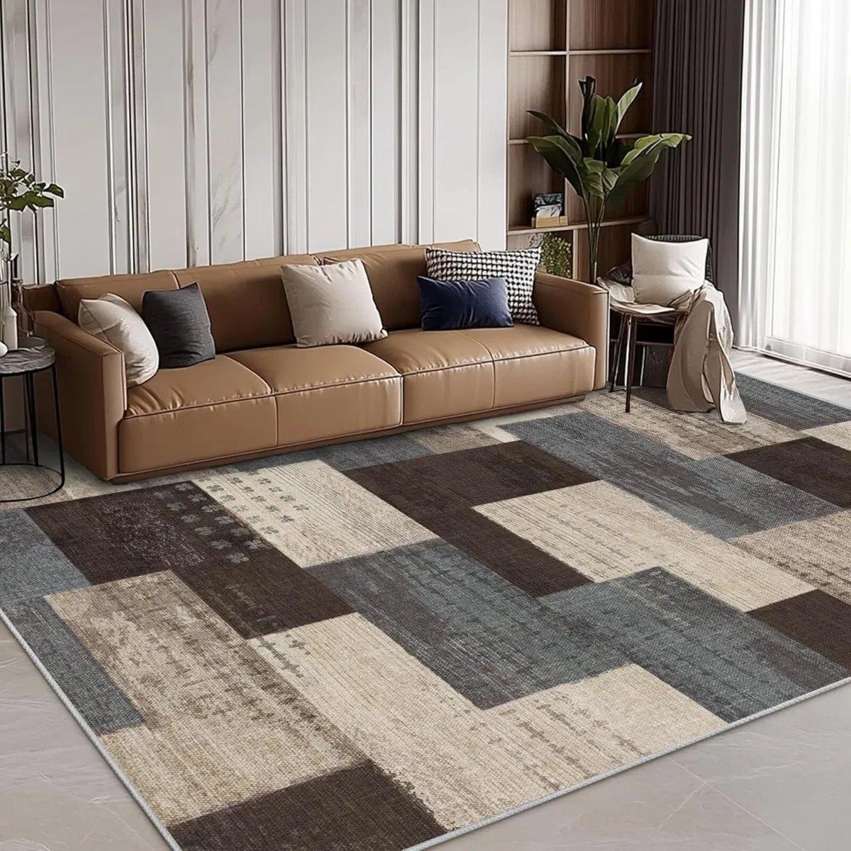 Modern Geometric Patchwork Indoor Living Room Rug - Image 3