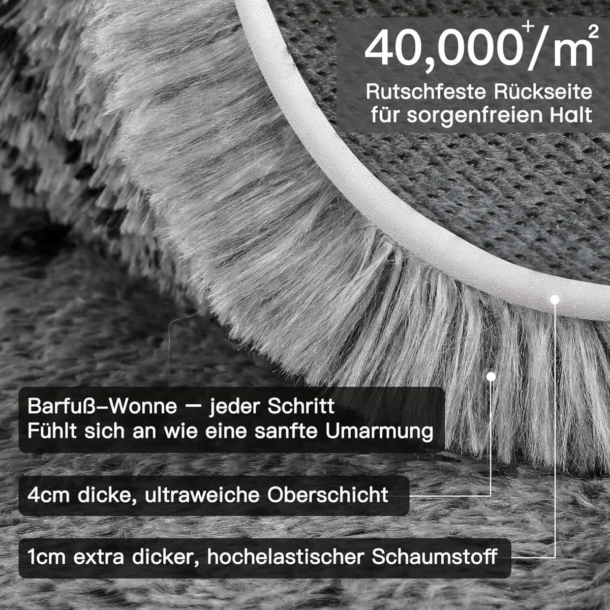 High Pile Rug Grey Carpet Living Room 240 x 340 - Image 3