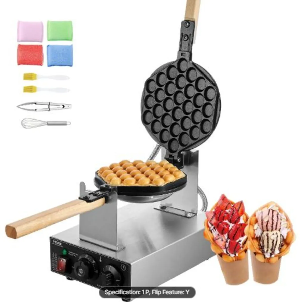 Commercial Bubble Waffle Maker, 1400W Egg Pancake - Image 1