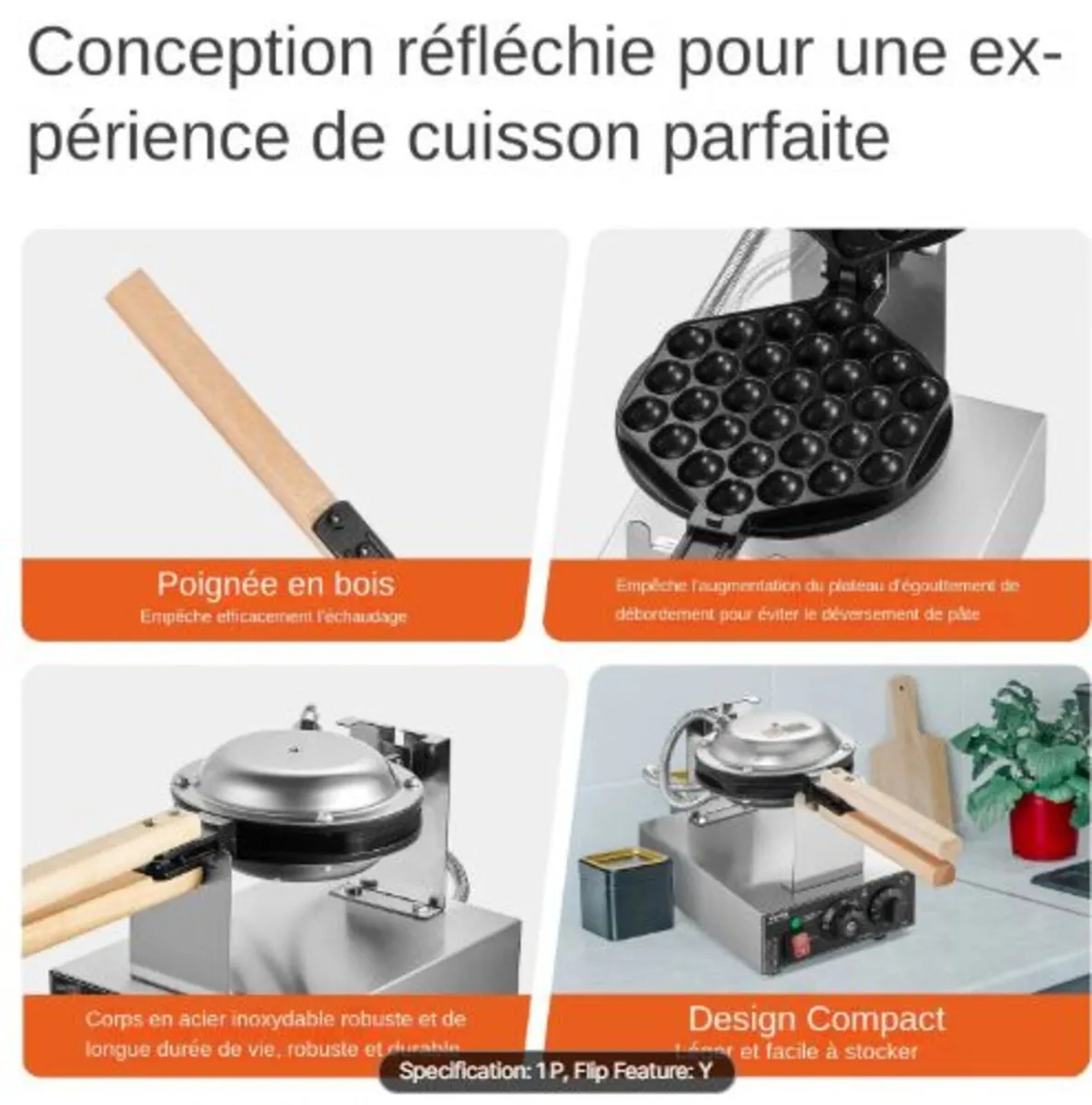 Commercial Bubble Waffle Maker, 1400W Egg Pancake - Image 2