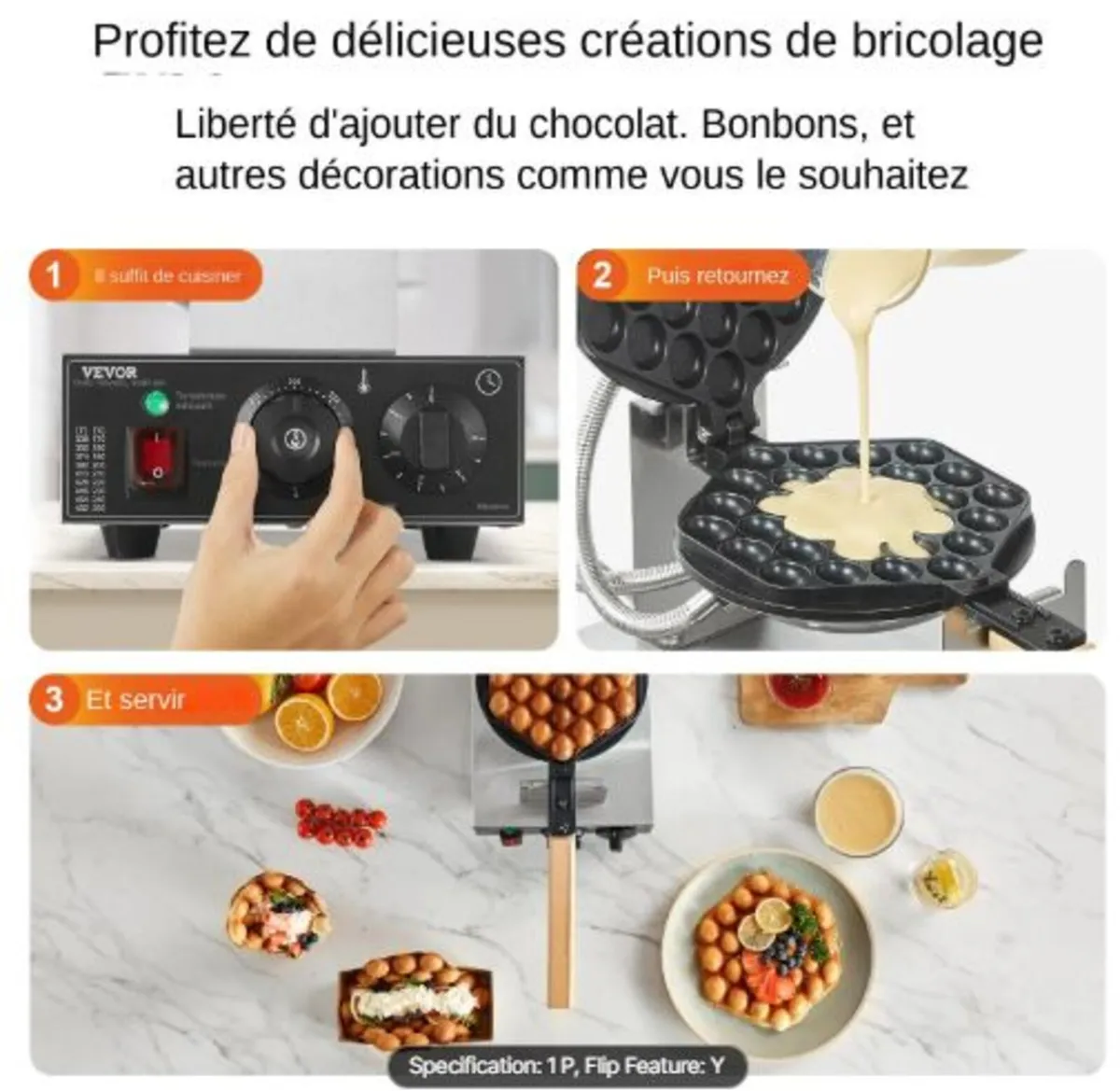 Commercial Bubble Waffle Maker, 1400W Egg Pancake - Image 3