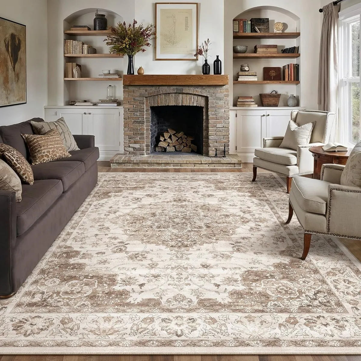 Brown Living Room Area Rug 200x300cm Machine - Image 1