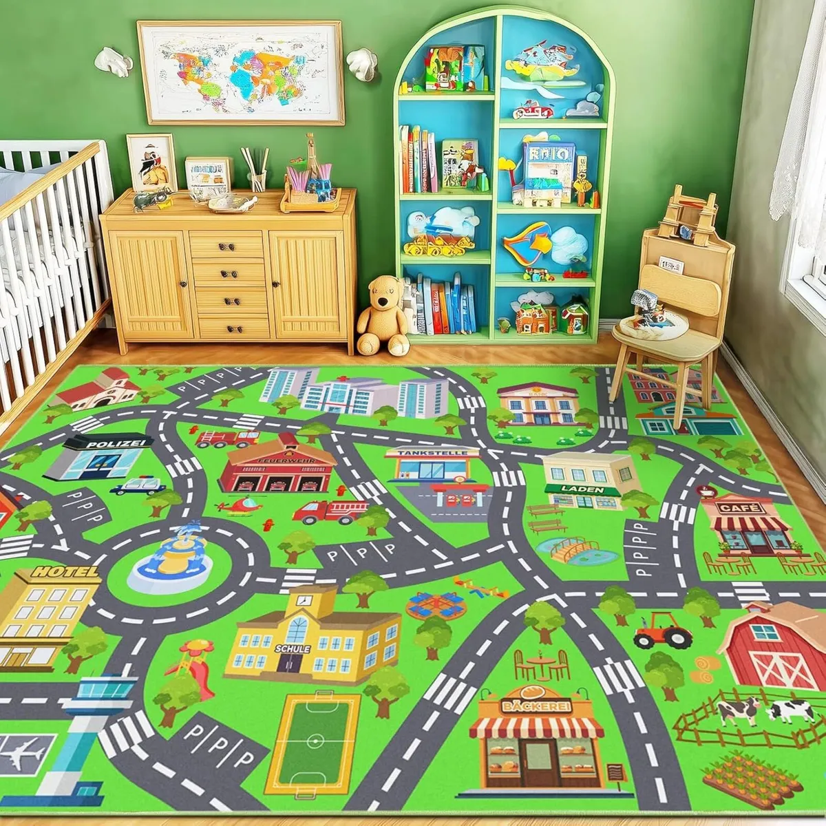 Children's Car Rug with Street Short Pile - Image 1