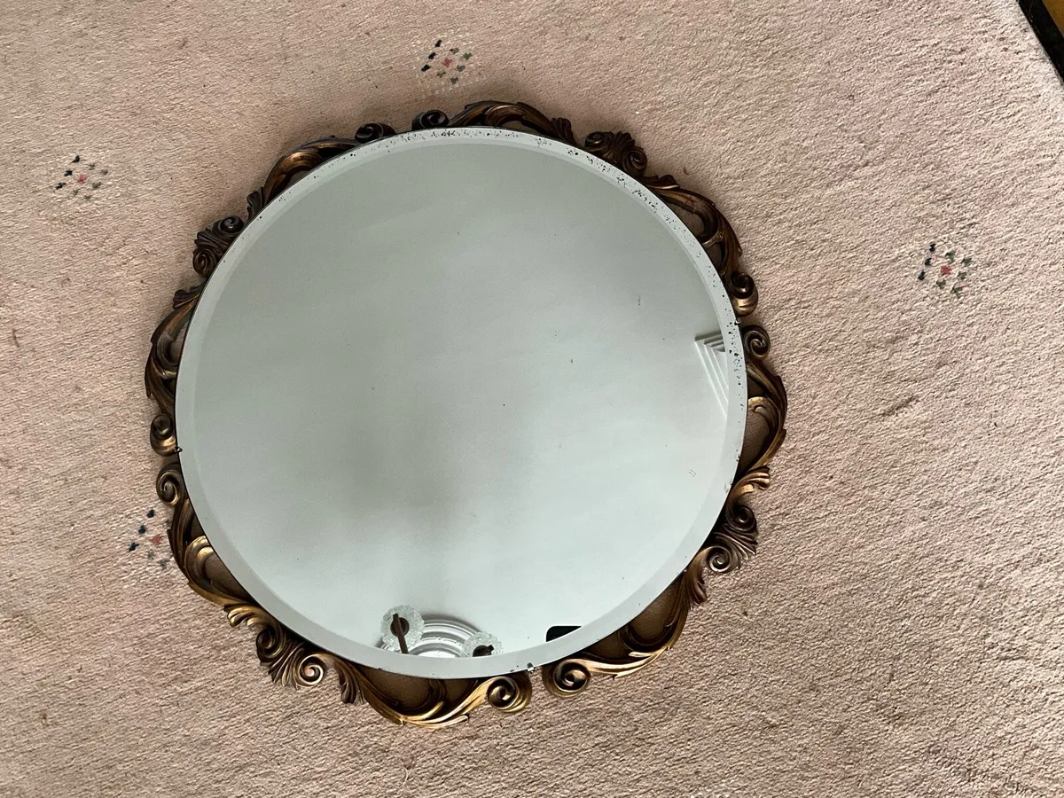 Gilt Scroll Framed Bevelled Glass Vintage Mirror - Image 1