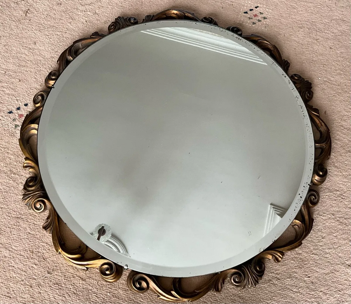 Gilt Scroll Framed Bevelled Glass Vintage Mirror - Image 2