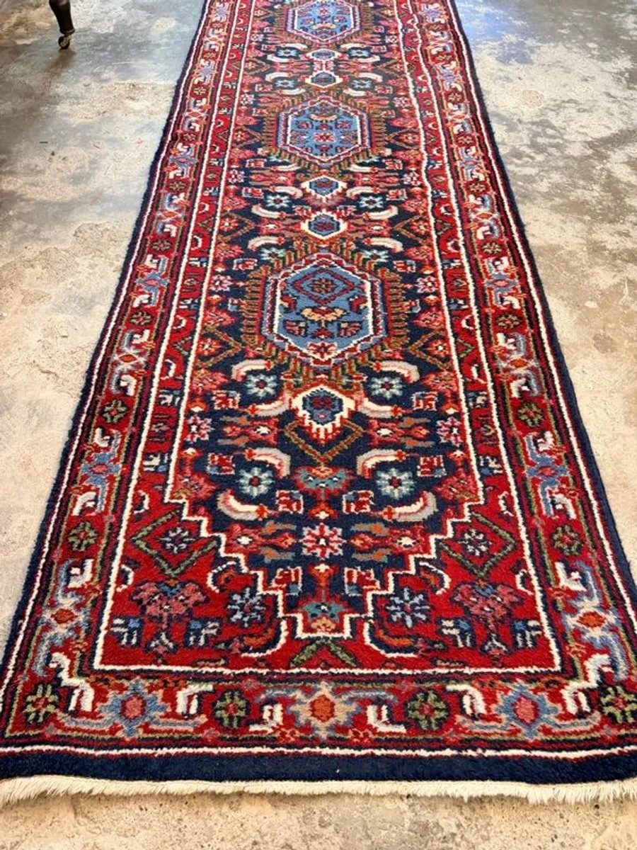 Hand Knotted Heriz Runner with Vibrant Colours - Image 3