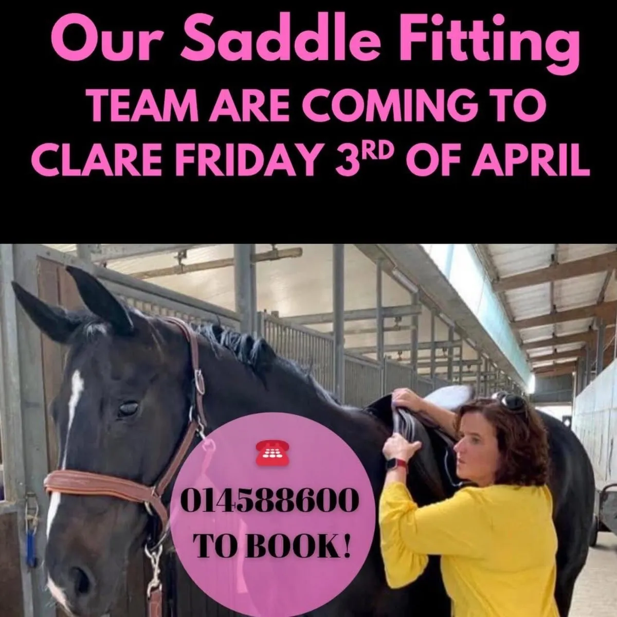 Saddle fitting CLARE 3rd APRIL. PH 014588600