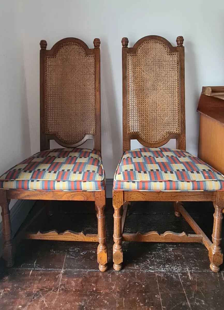 Pair of rattan backed upholstered chairs. - Image 4