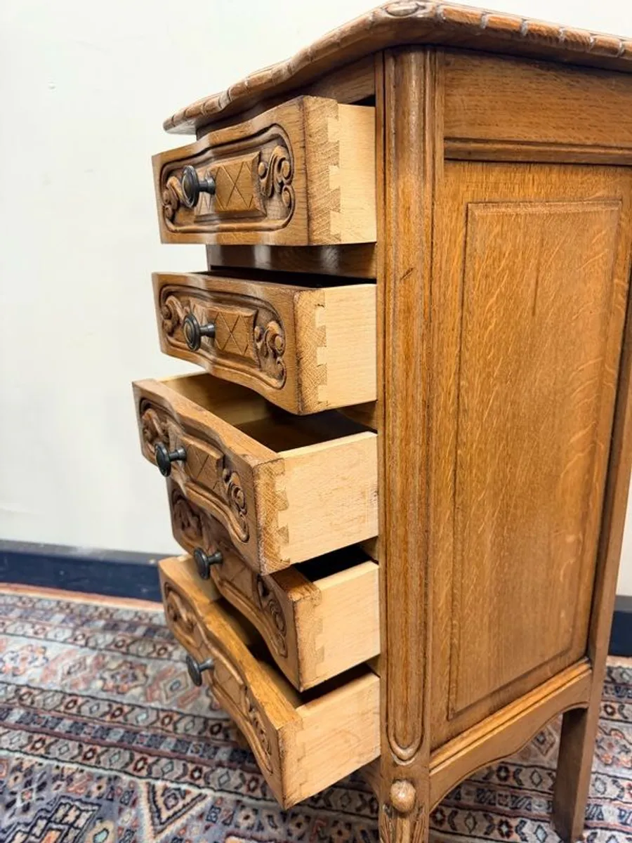 French Oak Tallboy Chest with Carved Drawers and Cabriole Legs - Image 4