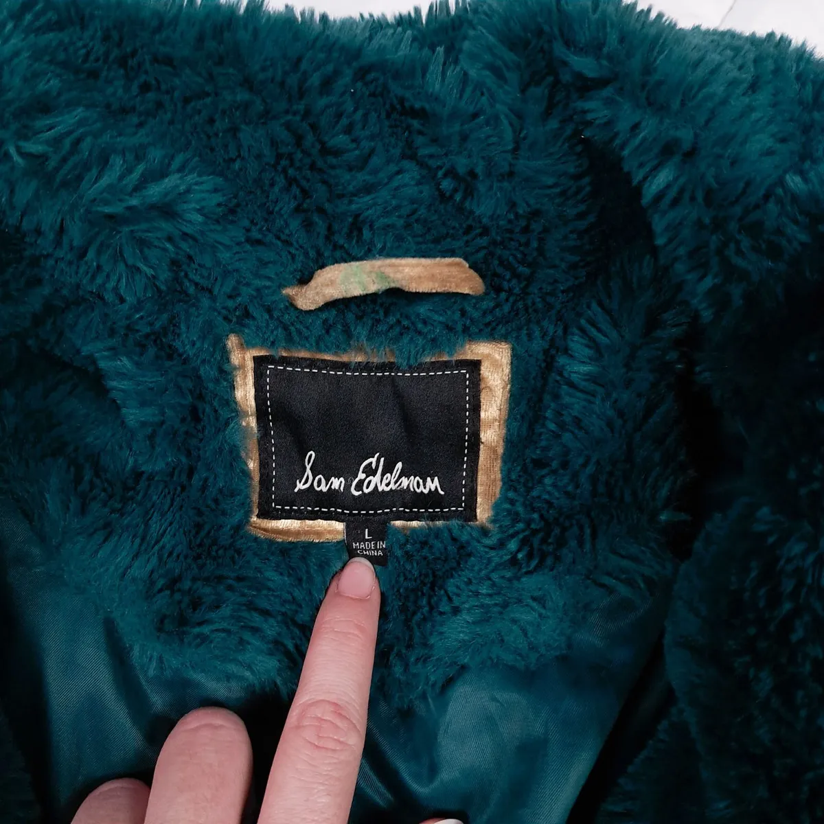 Sam Edelman Green Faux Fur Winter Overcoat Size L - Image 4