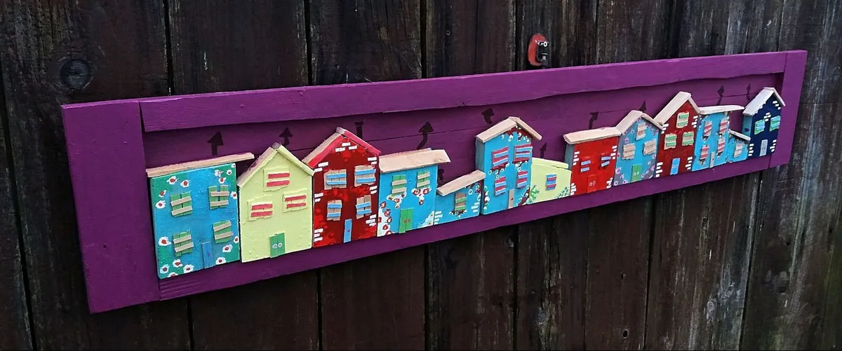 Enchanted Hobbit Town Street Scene Wood Art - Image 1