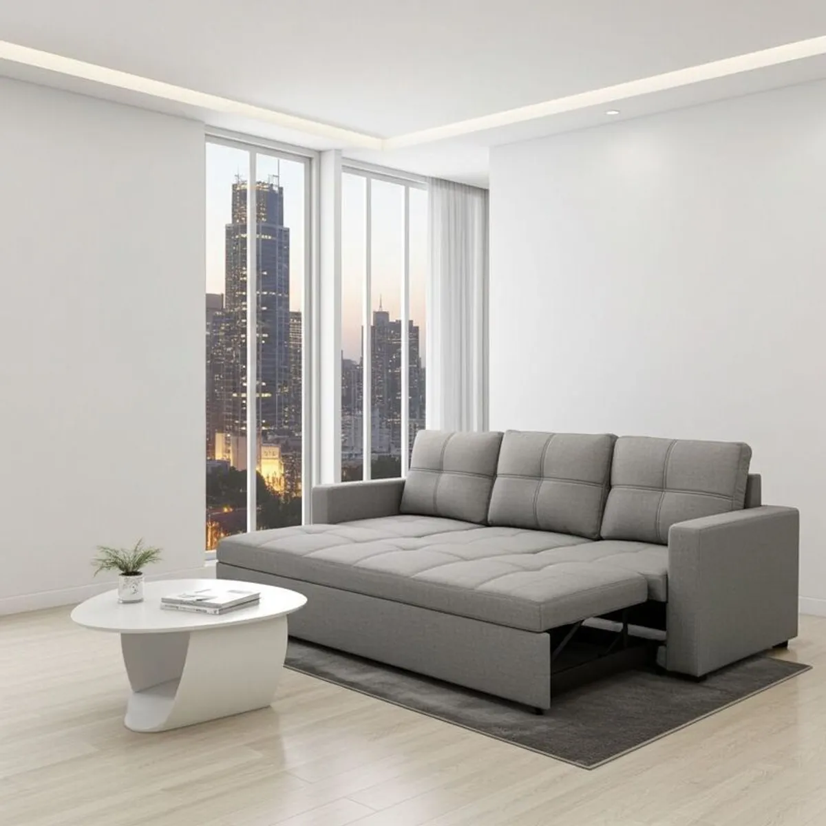 Light Grey Fabric Sofa Bed with storage 215 cm - Image 2
