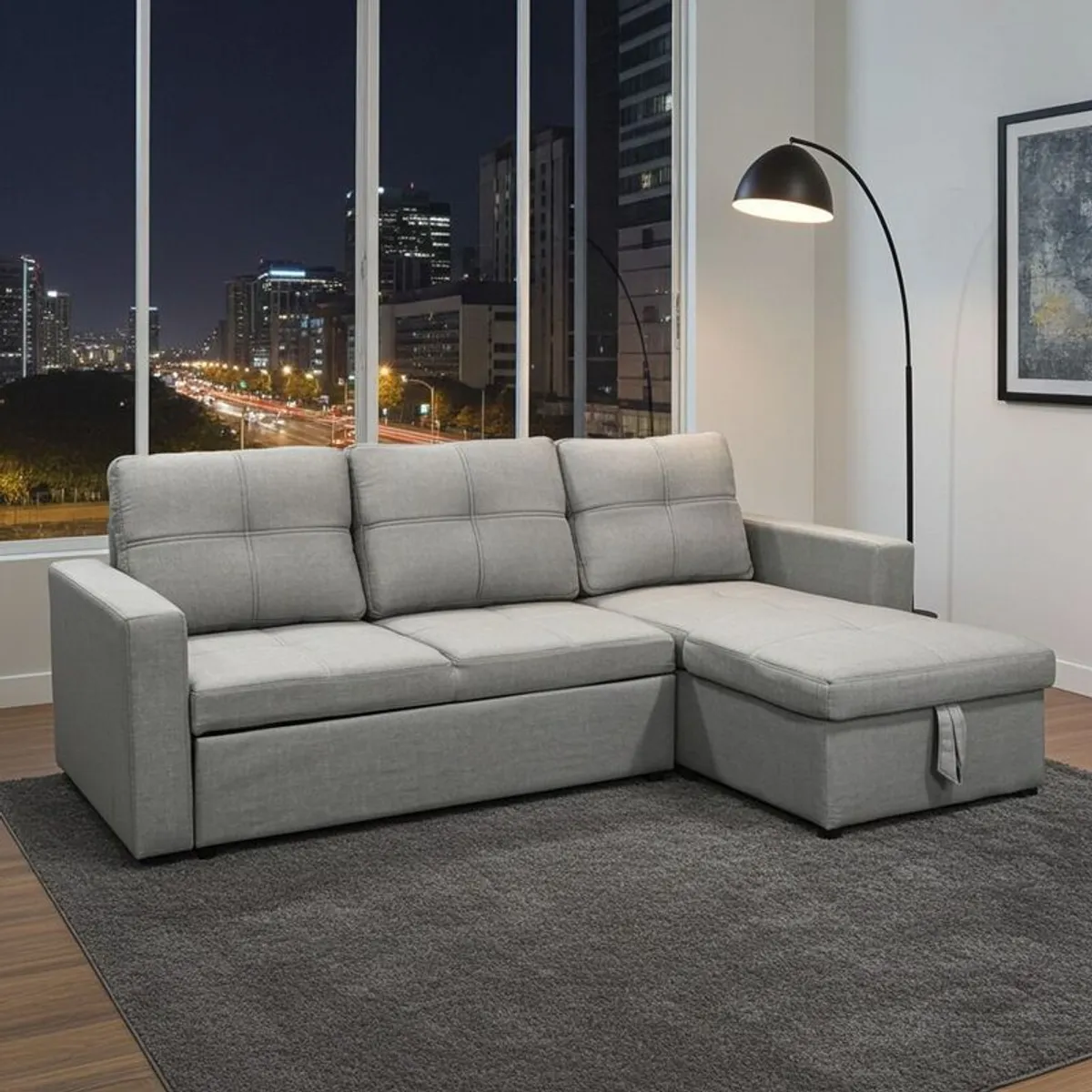 Light Grey Fabric Sofa Bed with storage 215 cm - Image 4