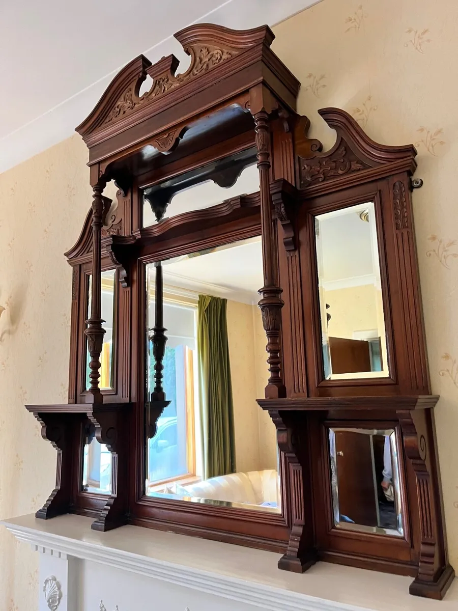 Solid mahogany over mantel with mirrors - Image 1